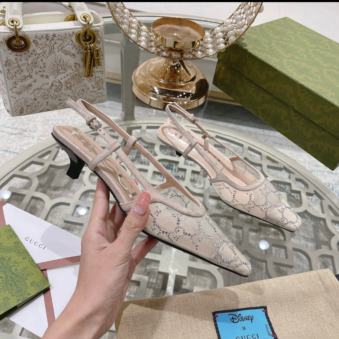 GG Crystal Embellished Slingbacks