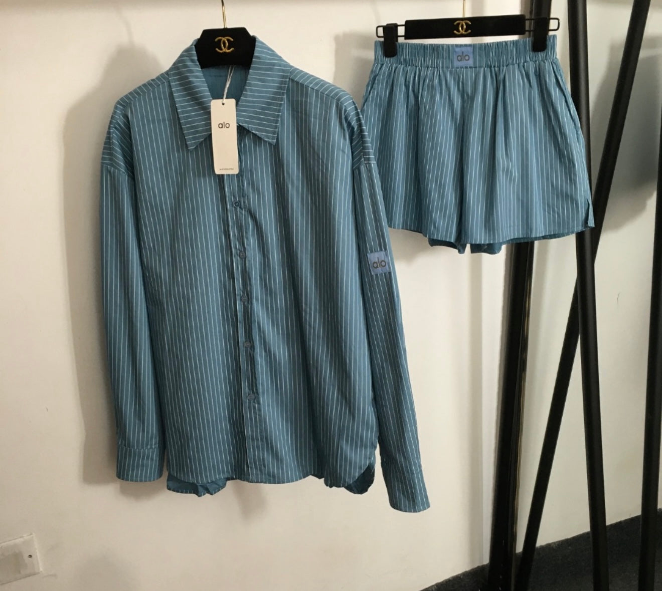 AL-O Pinstripe Shorts Co-Ord - Blue