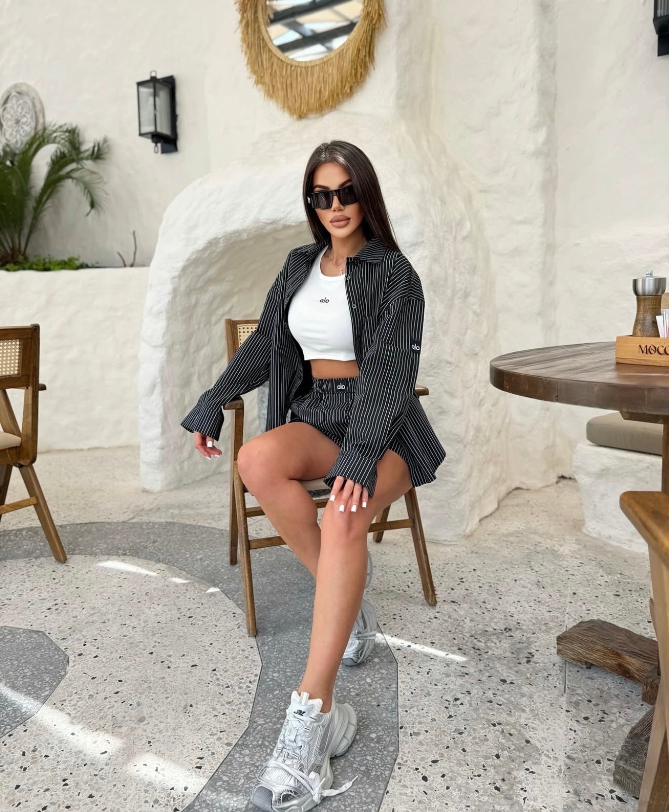 AL-O Pinstripe Shorts Co-Ord - Black