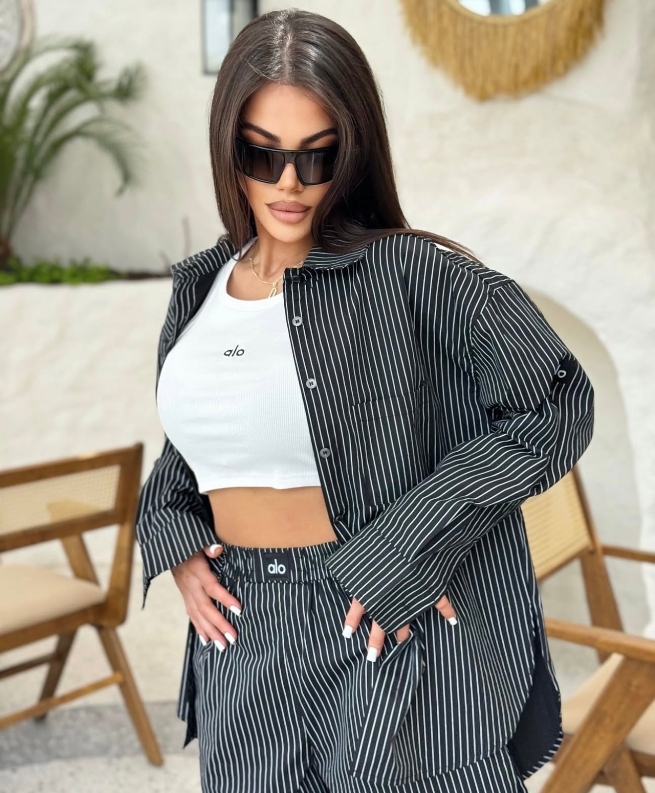AL-O Pinstripe Shorts Co-Ord - Black