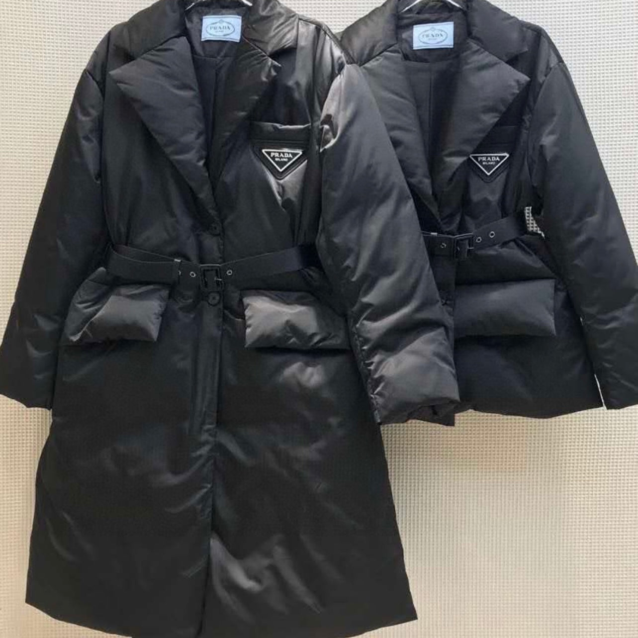 Black Prad Belted Puffer Coat