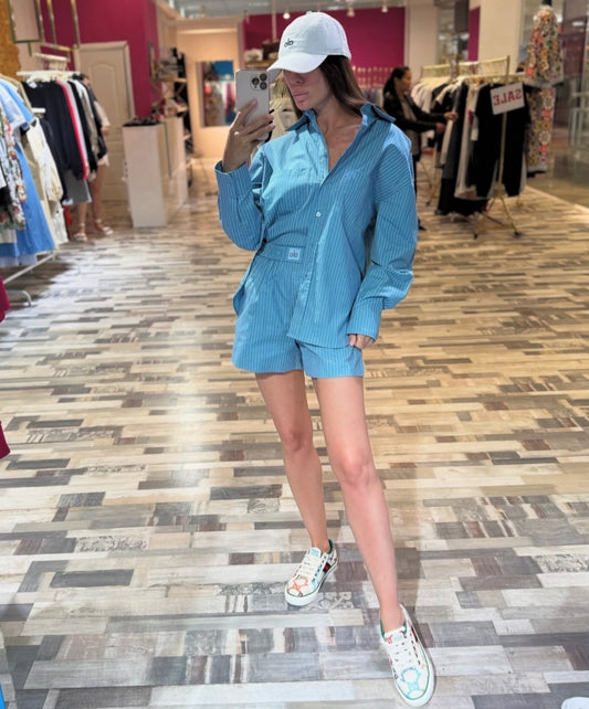 AL-O Pinstripe Shorts Co-Ord - Blue