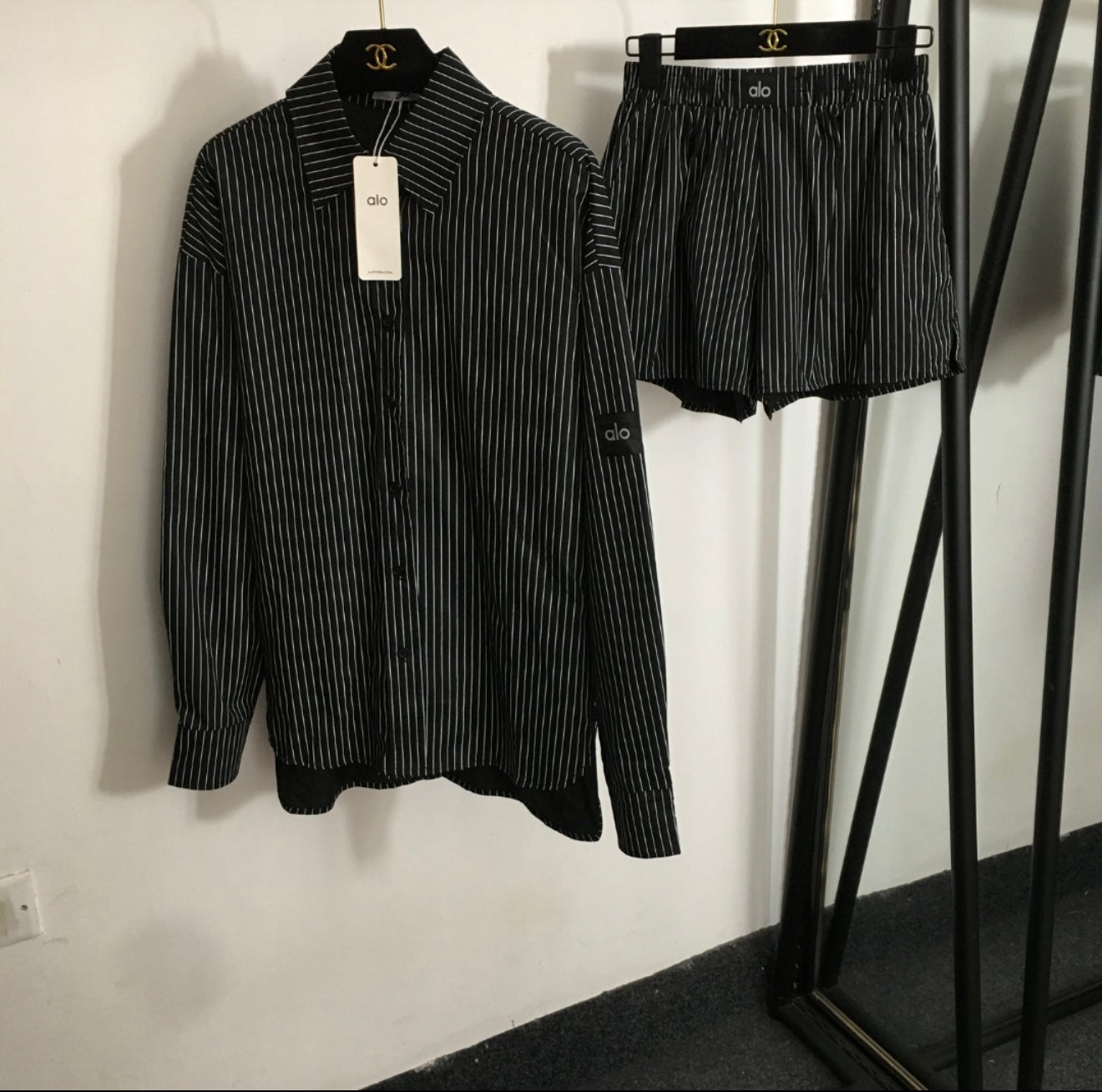 AL-O Pinstripe Shorts Co-Ord - Black