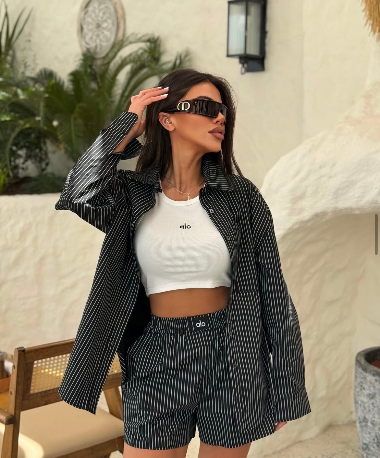 AL-O Pinstripe Shorts Co-Ord - Black