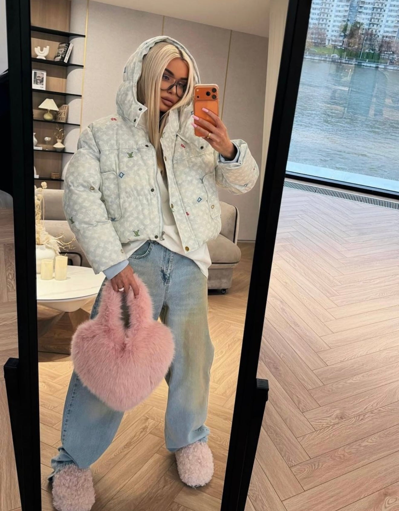 LOUIE Denim Bomber Puffer Jacker