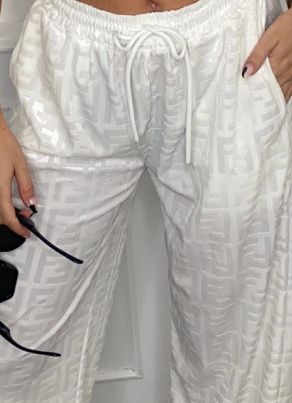 White FF Velour Joggers
