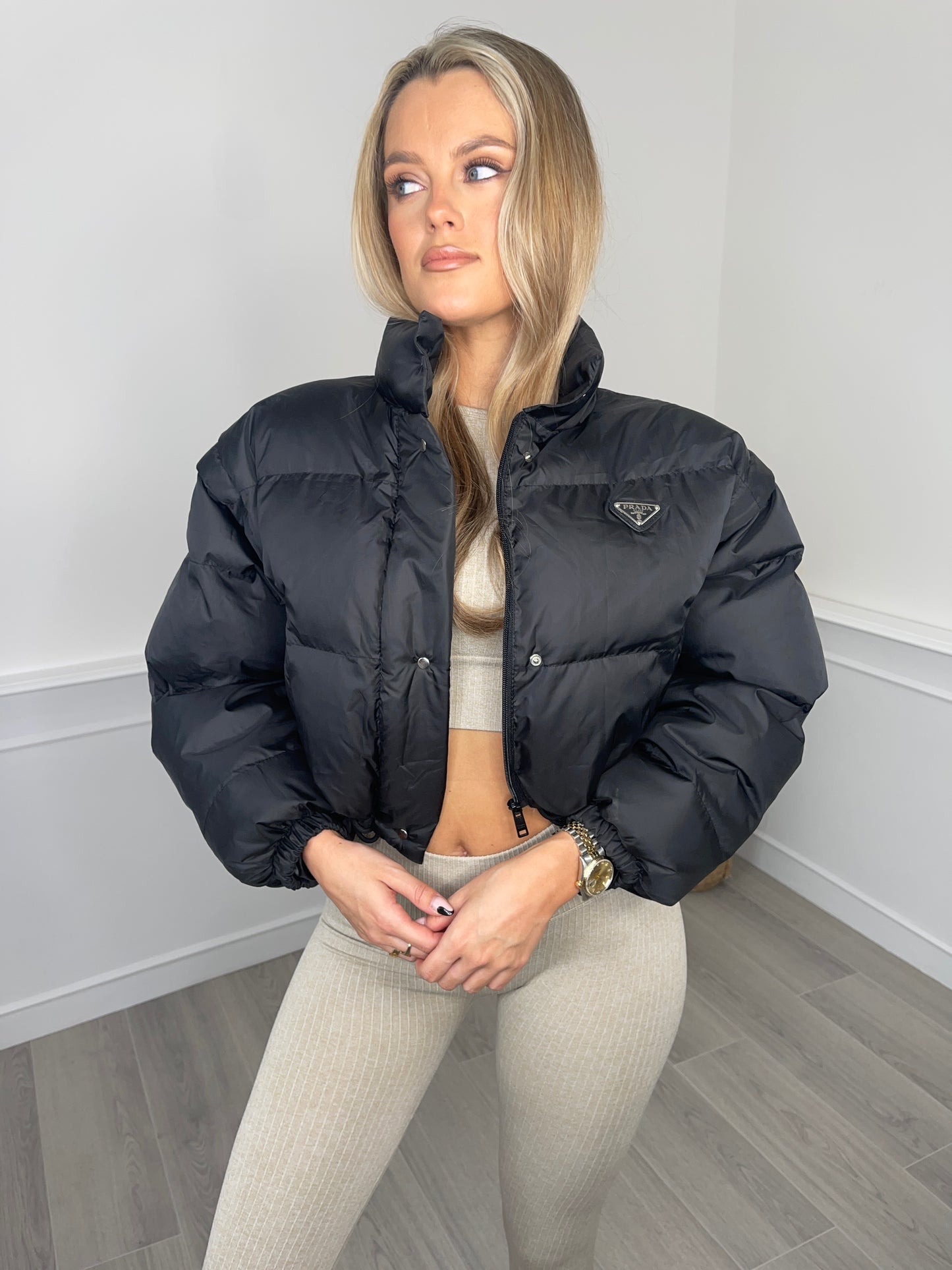 Black P Cropped Puffer Coat/Gilet