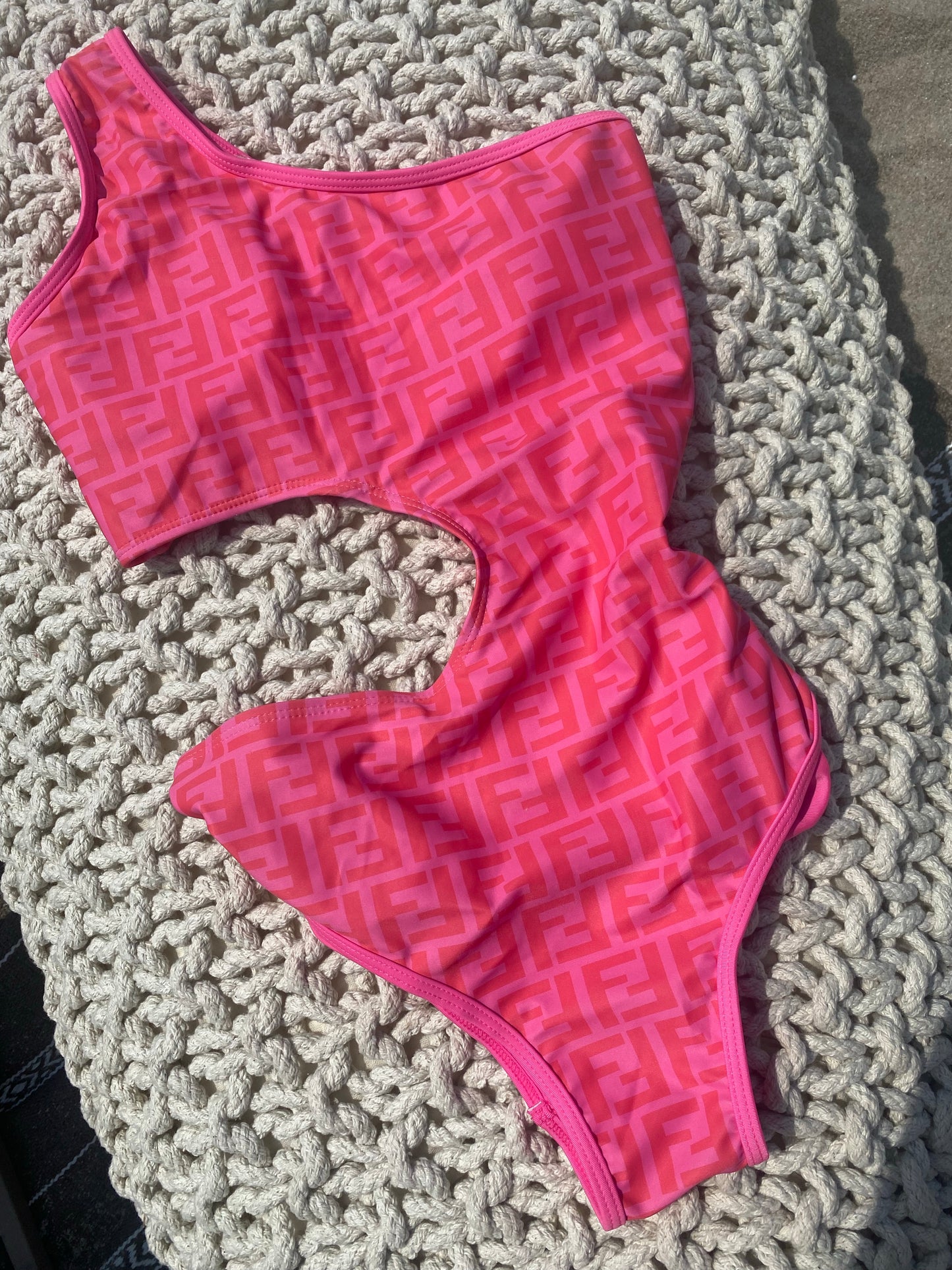 Pink FF cut out swimsuit