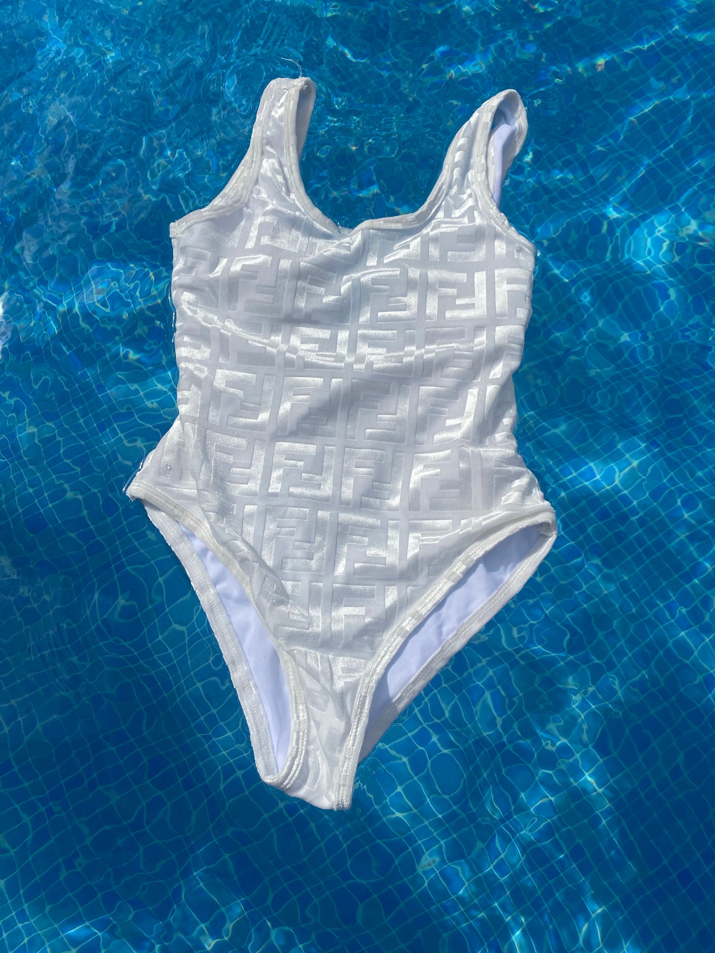 White FF Velour Swimsuit