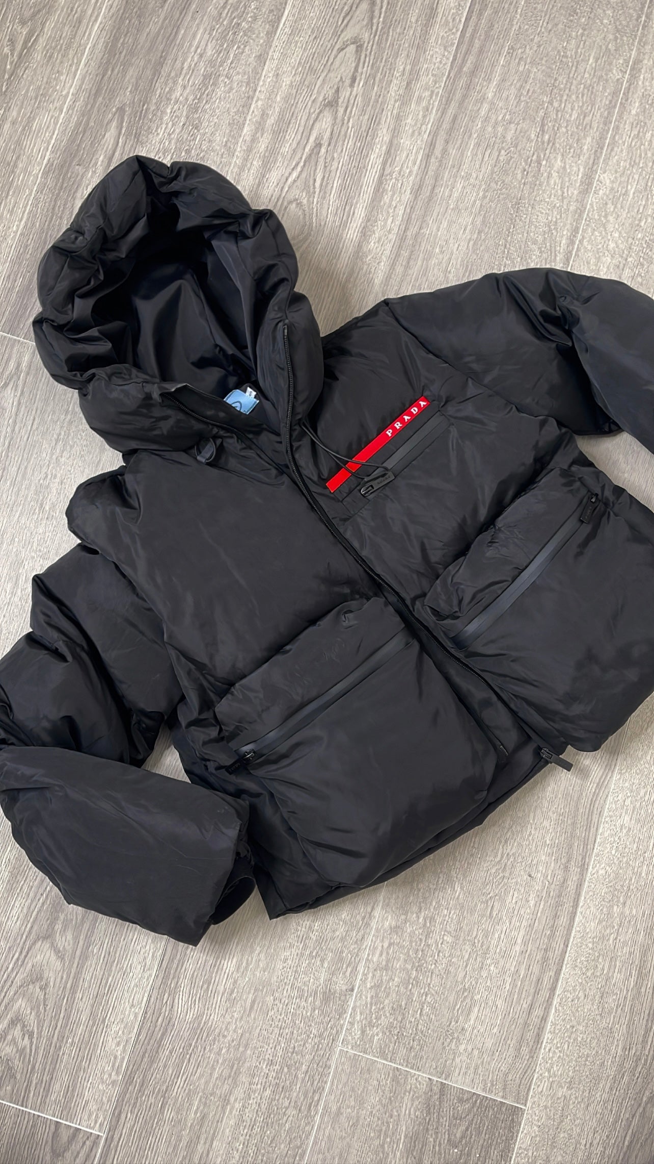 Black/Red P Puffer Coat