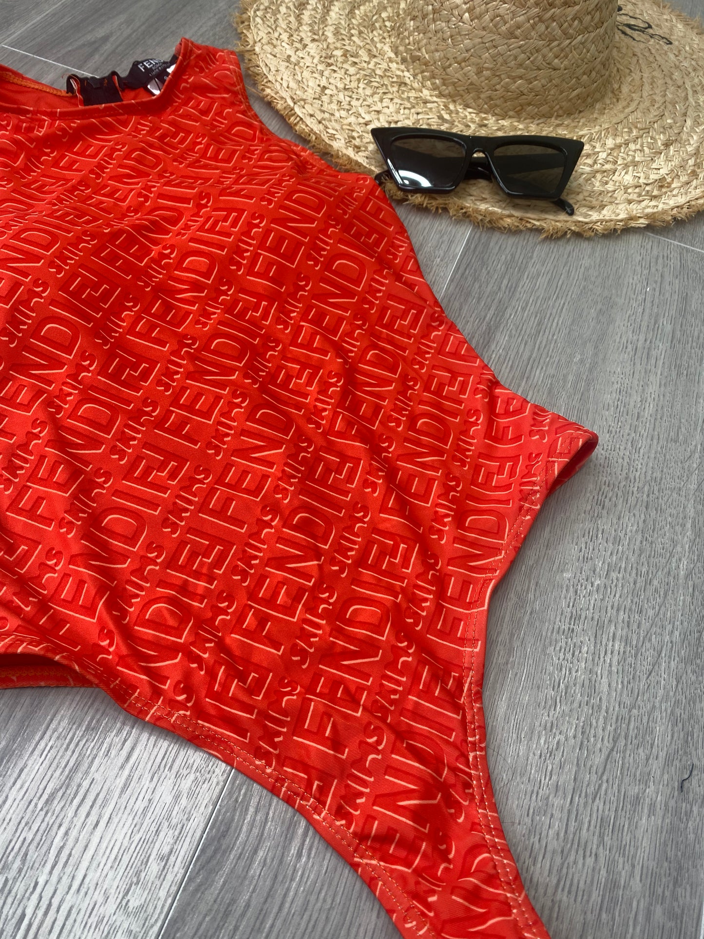 Red High Neck FF Swimsuit