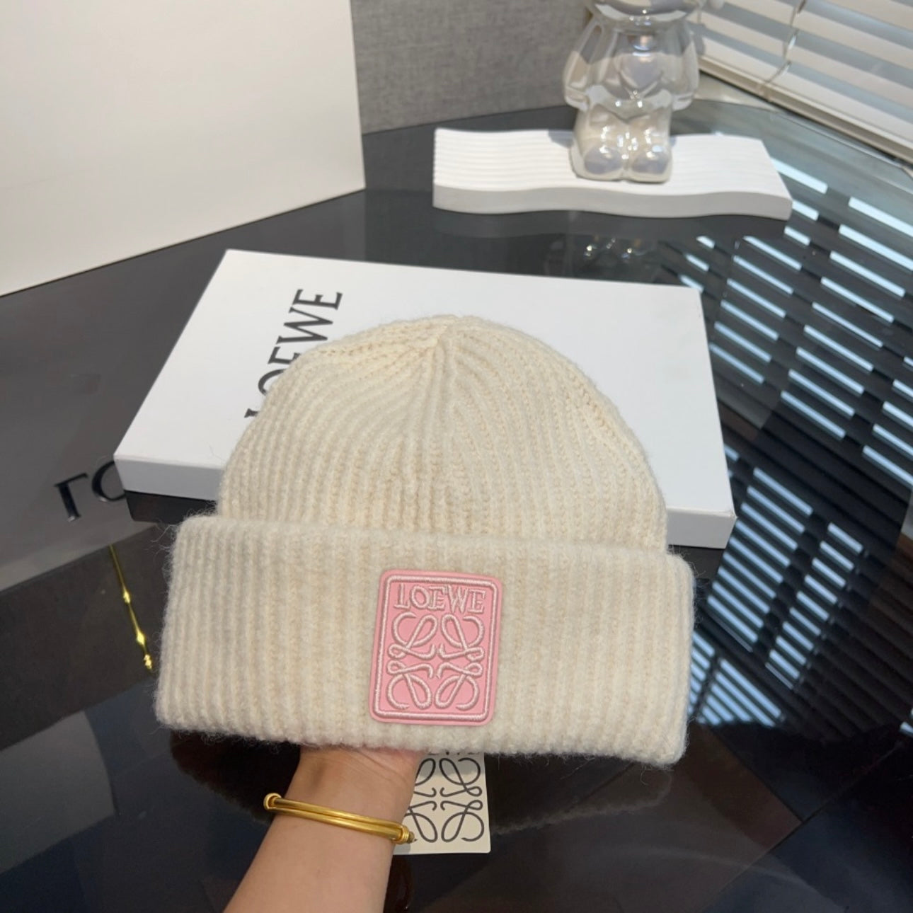 Cream/Pink LOWE Beanie