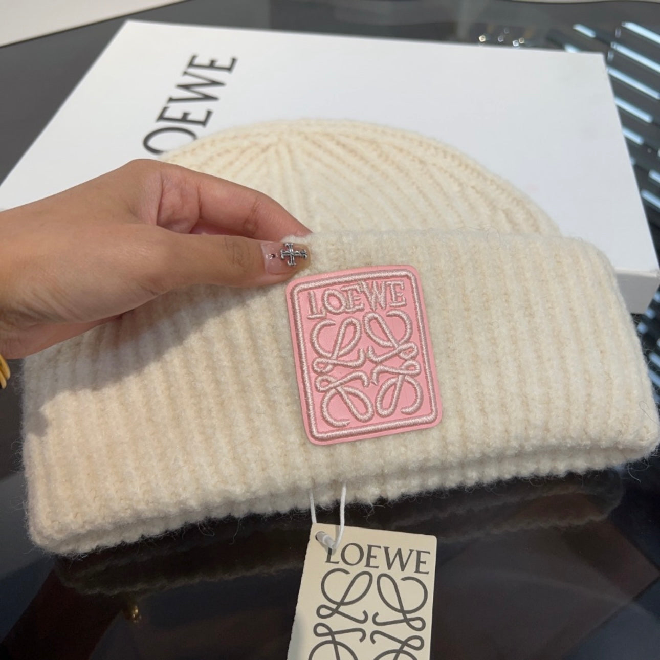 Cream/Pink LOWE Beanie