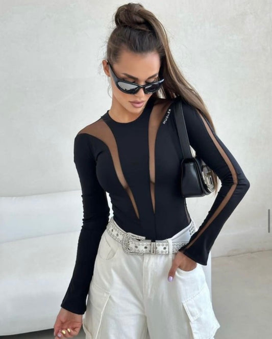 Mugl Sheer Panel Bodsuit