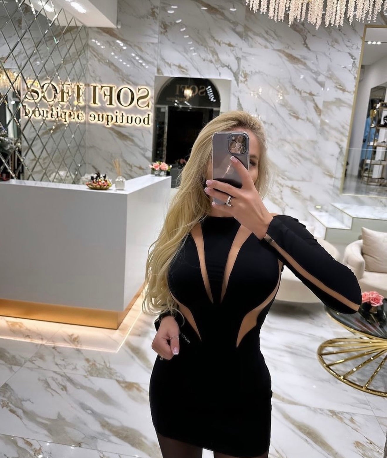 Mugl Sheer Panel Bodycon Black Dress