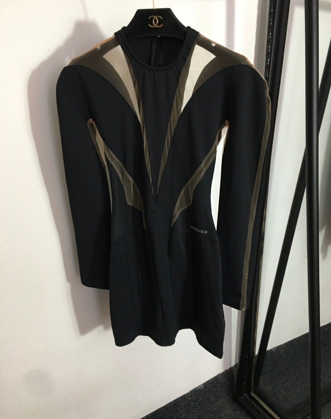 Mugl Sheer Panel Bodycon Black Dress