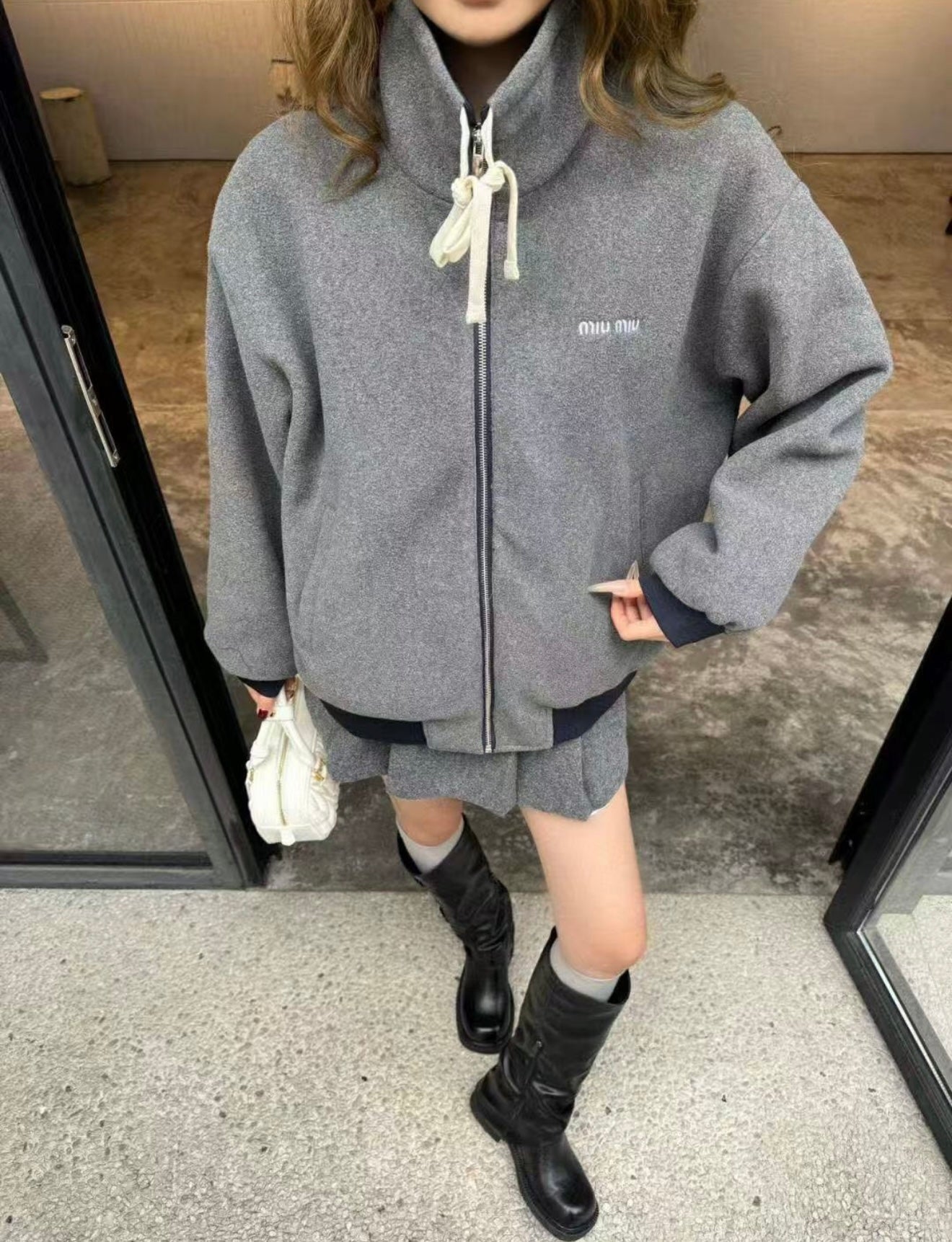 MIMI Grey Oversized Bomber Jacket