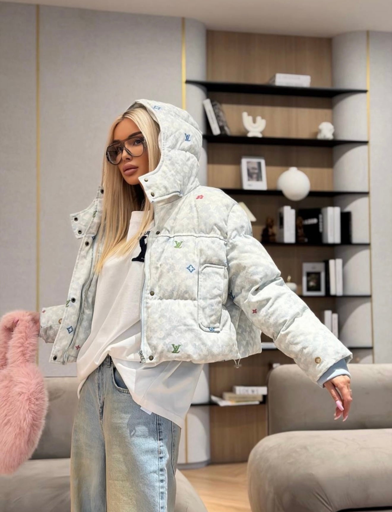 LOUIE Denim Bomber Puffer Jacker