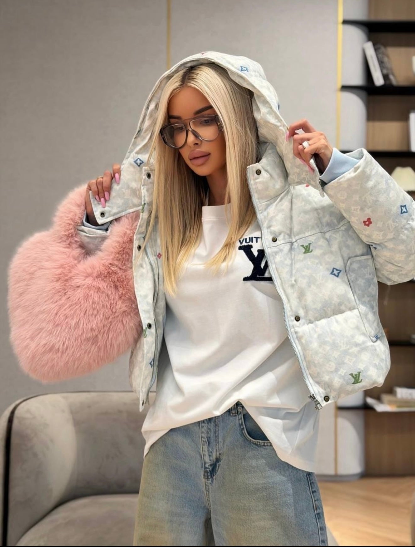 LOUIE Denim Bomber Puffer Jacker