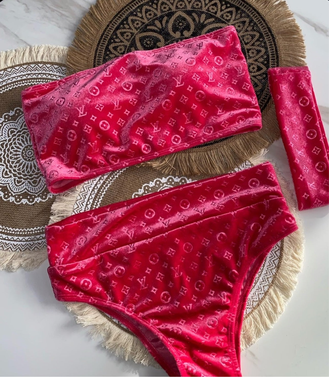 Pink Bandeau Louie Velour Set