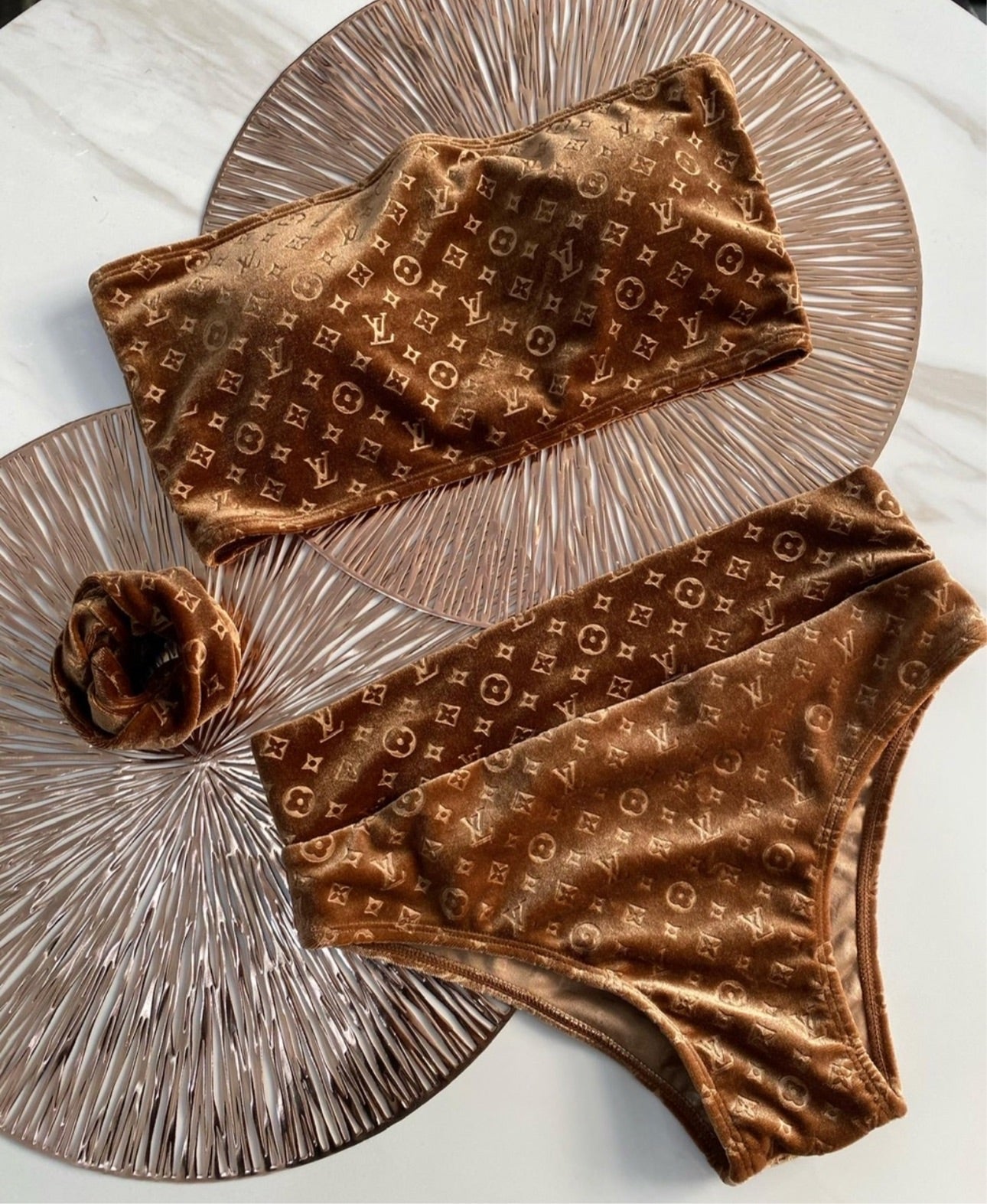 Brown Bandeau Louie Velour Set