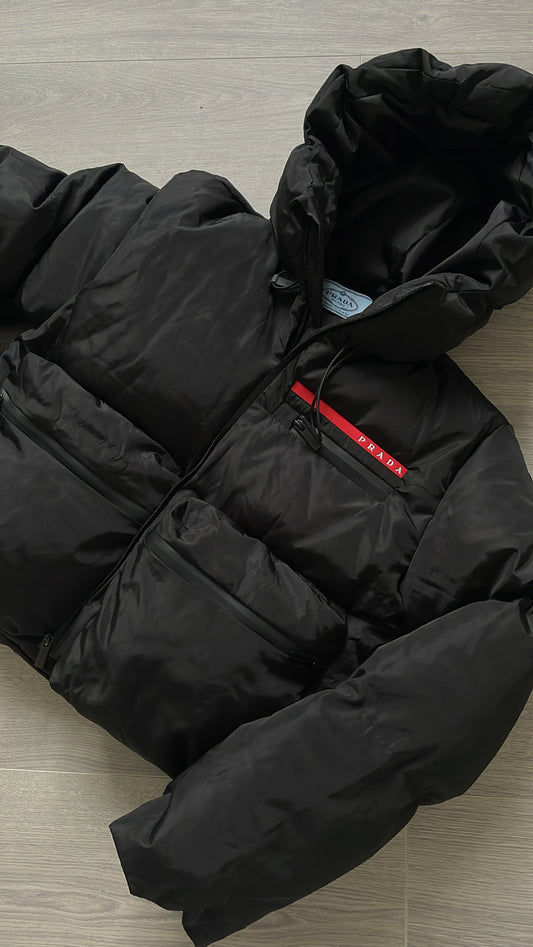 Black/Red P Puffer Coat
