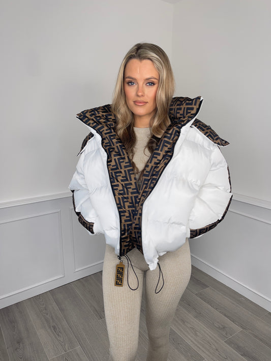 White FF Puffer Coat